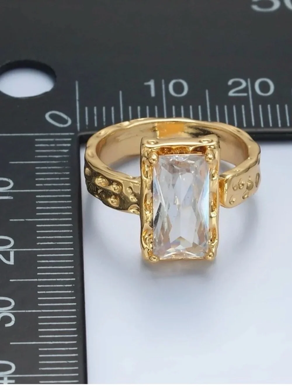 24K Gold Filled Clear CZ Baguette Hammered Wrap Band Ring -Size 5.5